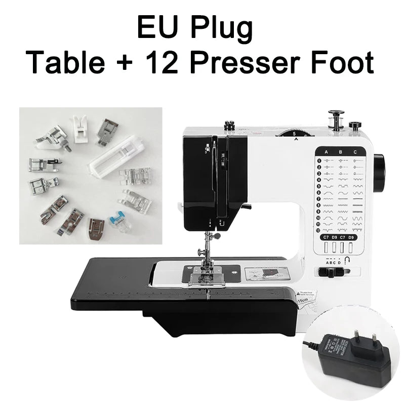 Mini Sewing Machine Portable Replaceable Presser Foot 38 Stitches Overlock Knitting Start Button Electric With Pedal Table