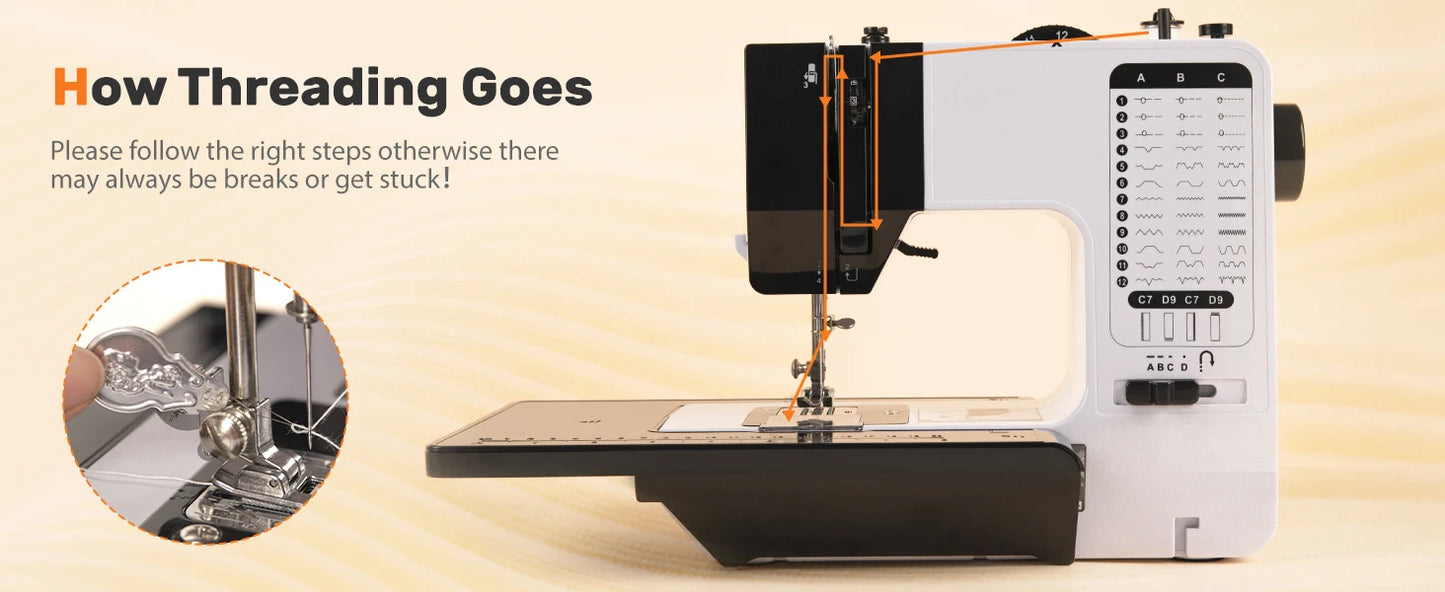 Mini Sewing Machine Portable Replaceable Presser Foot 38 Stitches Overlock Knitting Start Button Electric With Pedal Table