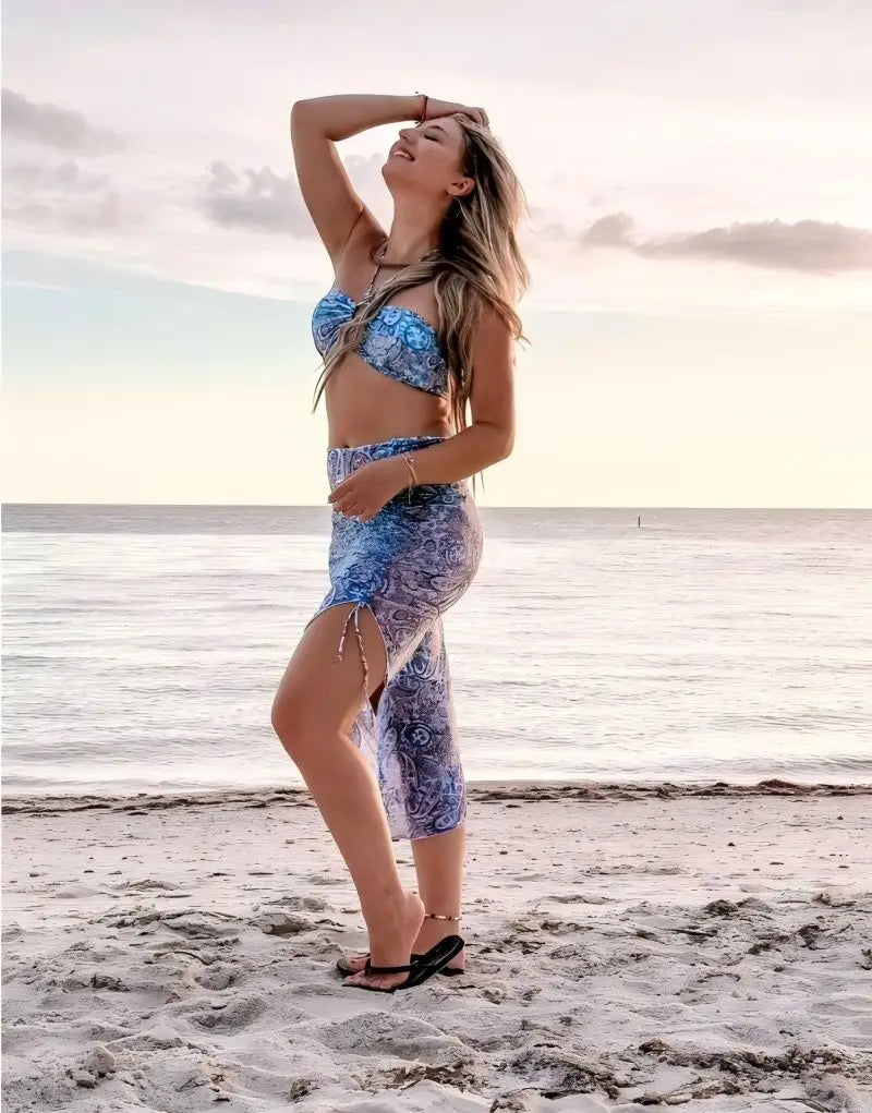 Women's Paisley Bikini Set Pareo With Skirt sarong Sexy Bohemian Beach Dress Beachwear Two-Piece Swimsuit Cover-Up Summer Outfit