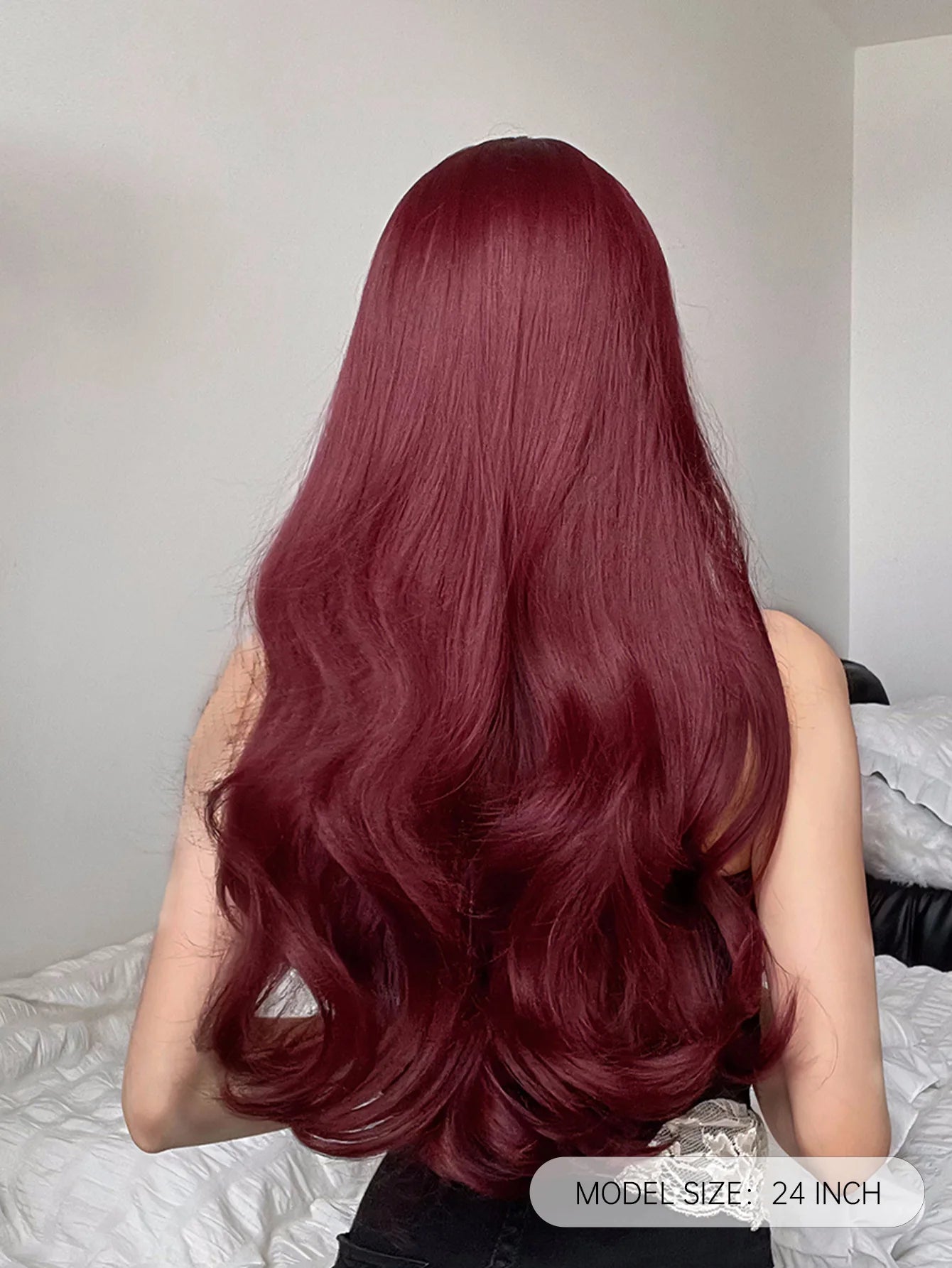 New Burgundy synthetic wig with bangs big waves long curly hair Cosplay party high temperature silk wig full head cover