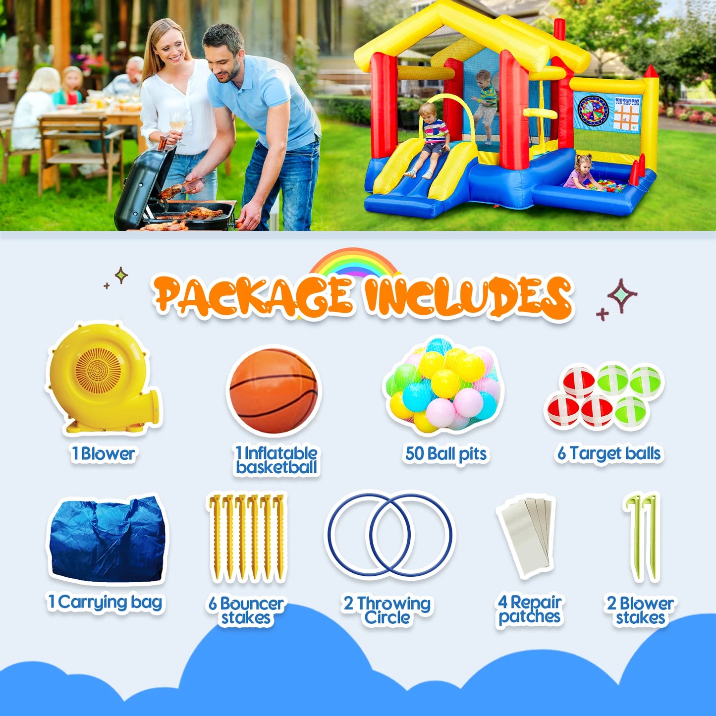 Inflatable Slide Bouncer Combo with ETL Certified Blower, Multifunctional, Easy Setup,Safe Kids Outdoor Play Set