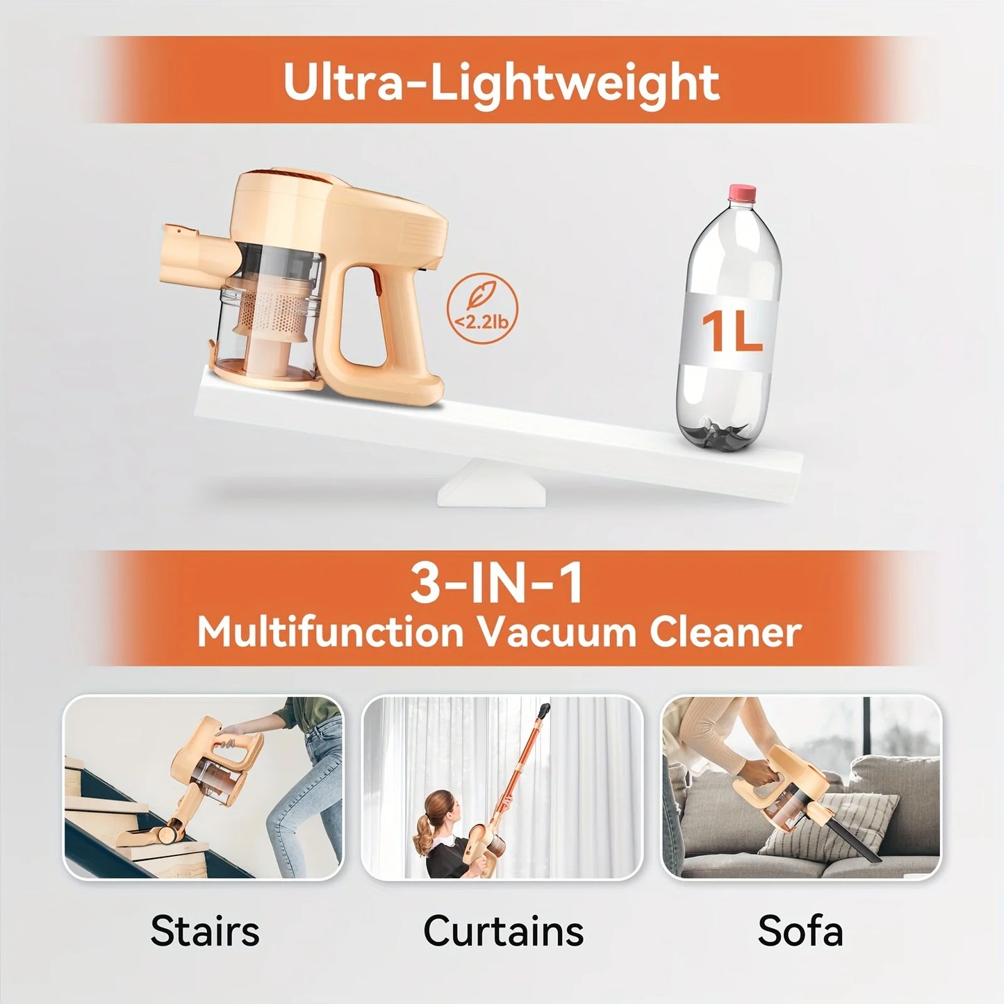 INSE N300 Cordless Vacuum Cleaners 20kPa Powerful Suction Stick Hand Vacuum Multi- Surface Cleaning for Home Pet Hair Hard Floor