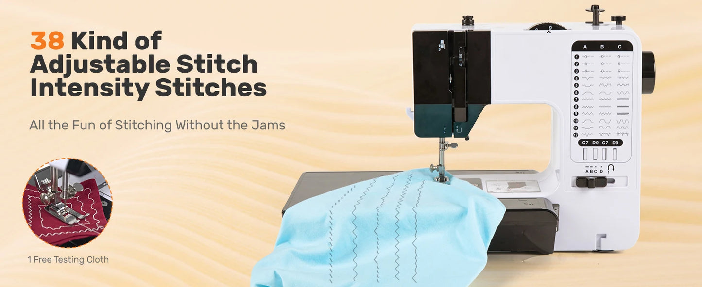 Mini Sewing Machine Portable Replaceable Presser Foot 38 Stitches Overlock Knitting Start Button Electric With Pedal Table