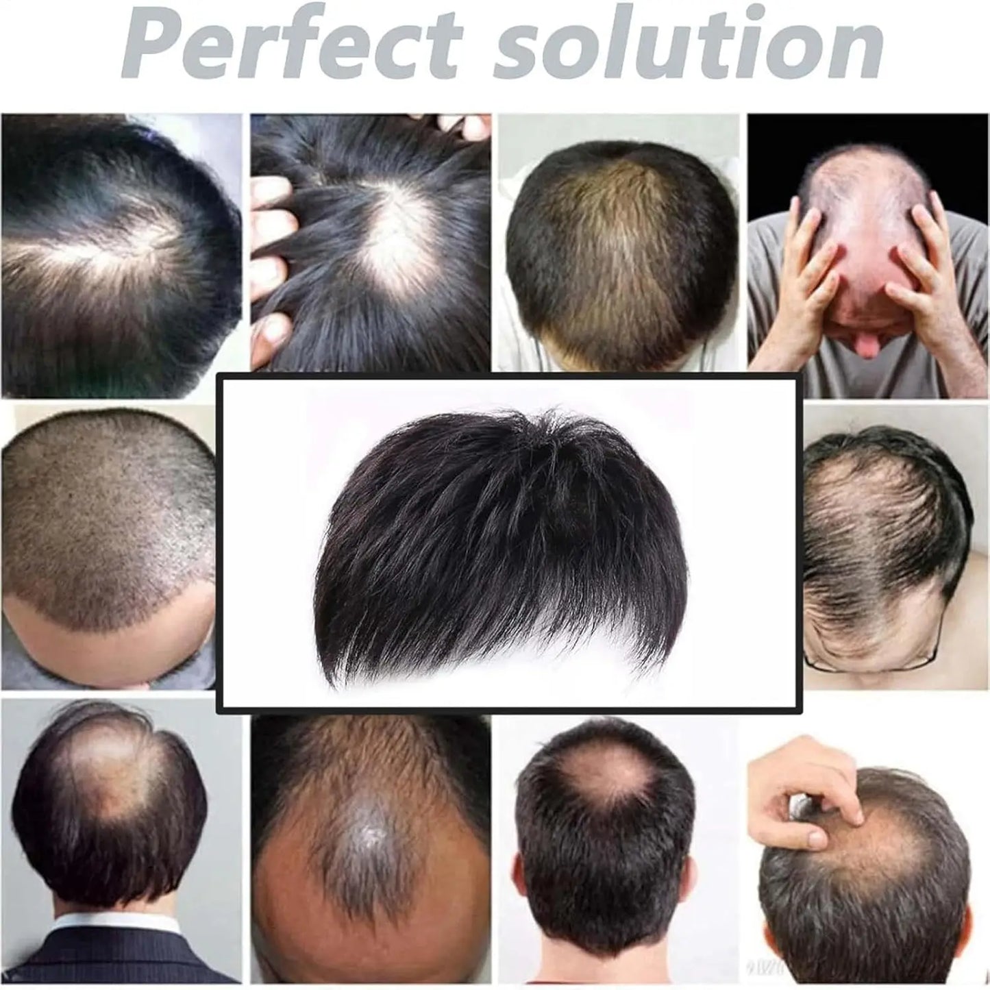 HAIRTIME Natural Black Mens Hair Topper Wig-4inch Short Human Hair Toupee with Secure Clips for Daily Use 16x18cm