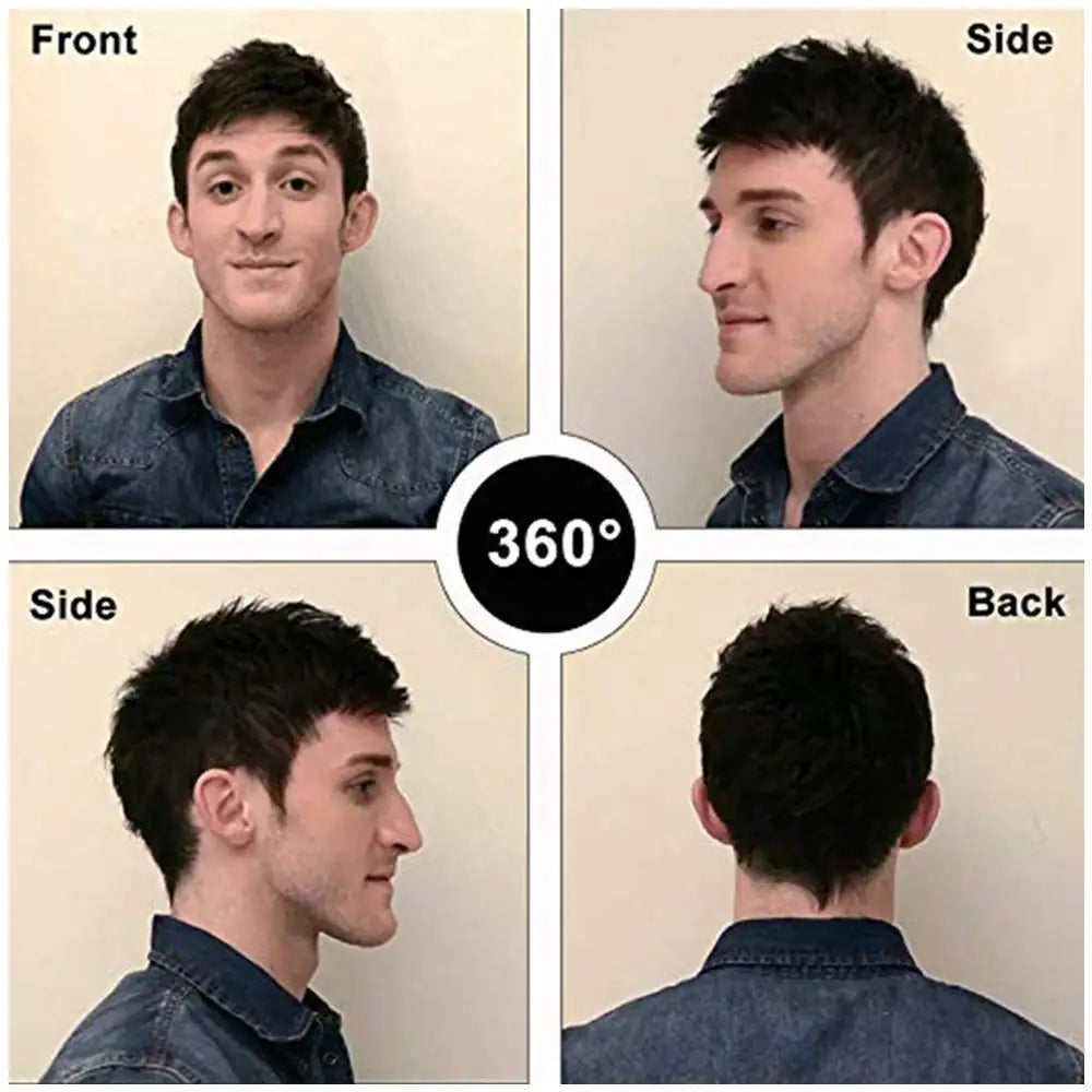 HAIRTIME Natural Black Mens Hair Topper Wig-4inch Short Human Hair Toupee with Secure Clips for Daily Use 16x18cm