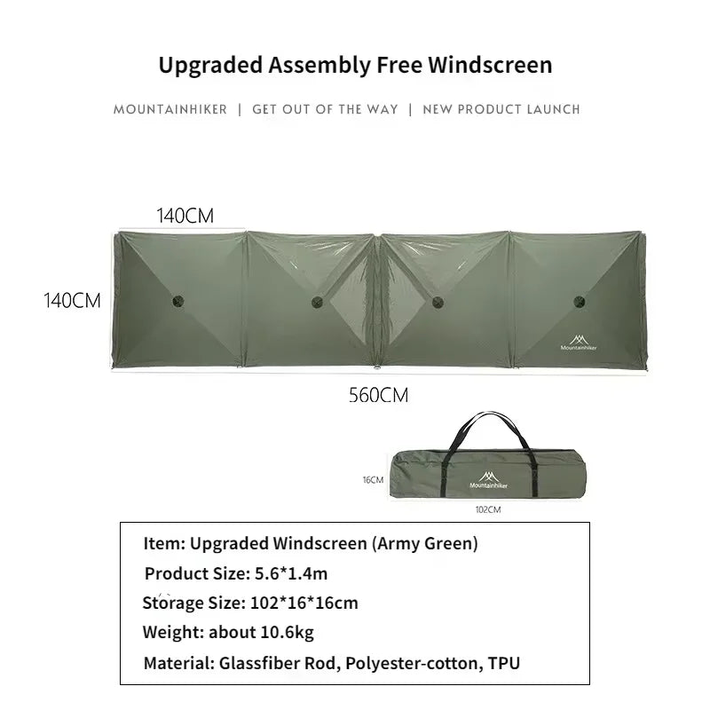 Mounthiker- 5.6M Beige Green Black Gas Stove Burner Shelter Windscreen Wall Assembly Free Folding Outdoor Camping Picnic BBQ