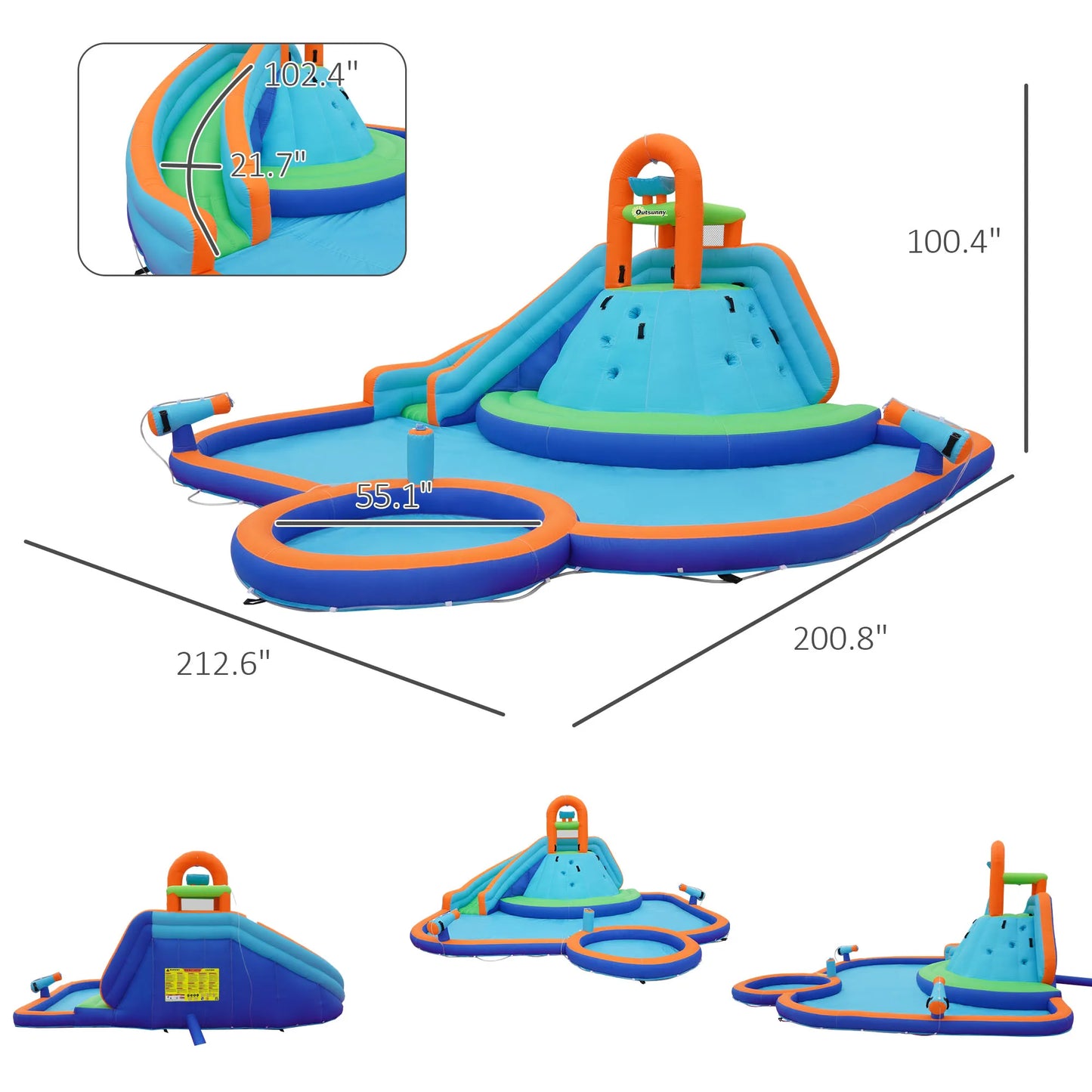 Inflatable slide water park trampoline bouncing house outdoor garden with sprinkler & Target games & Water gun & Ball