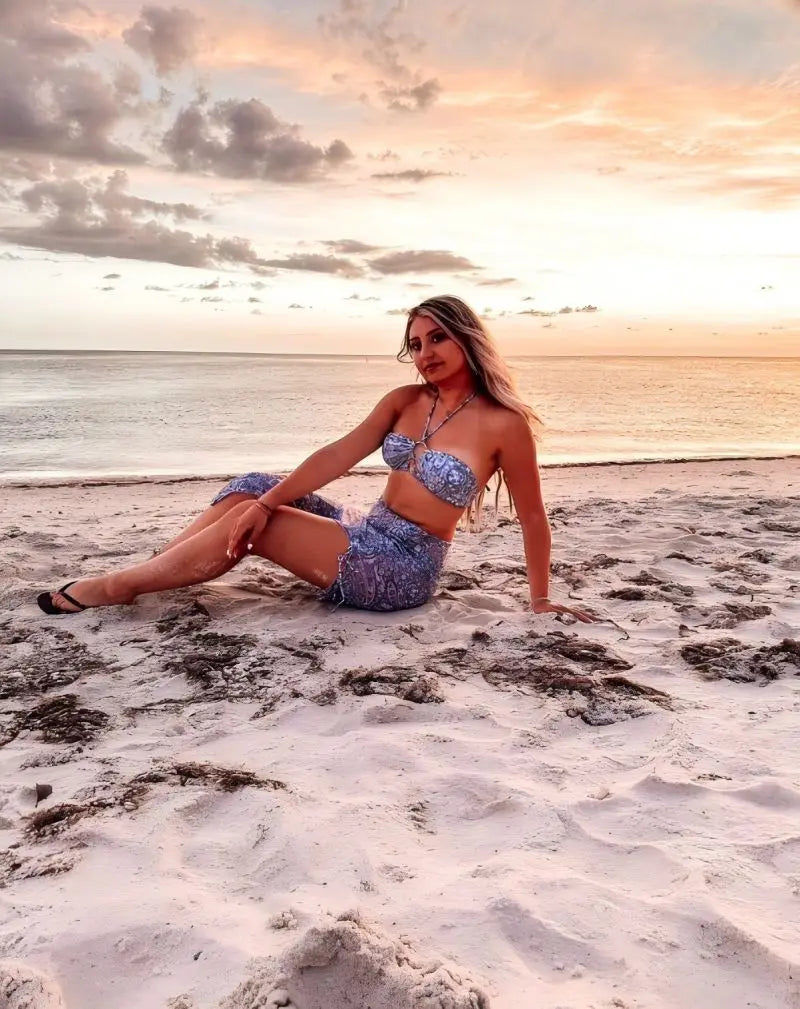 Women's Paisley Bikini Set Pareo With Skirt sarong Sexy Bohemian Beach Dress Beachwear Two-Piece Swimsuit Cover-Up Summer Outfit