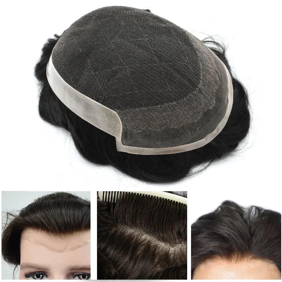 Lace Pu Toupee Hair Men 25mm Curly Wig Human Hair OCT French Lace Male Hair Prosthesis Natural Man Wig Hair System Wig For Men