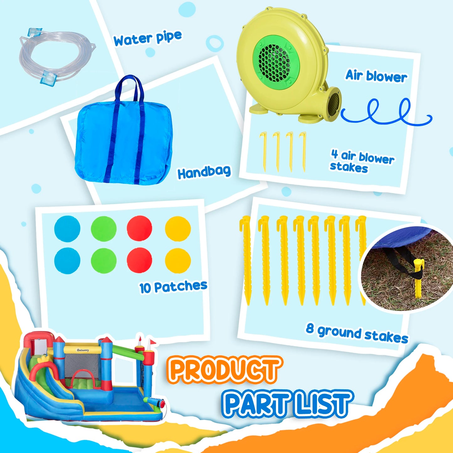 Inflatable slide water park trampoline bouncing house outdoor garden with sprinkler & Target games & Water gun & Ball