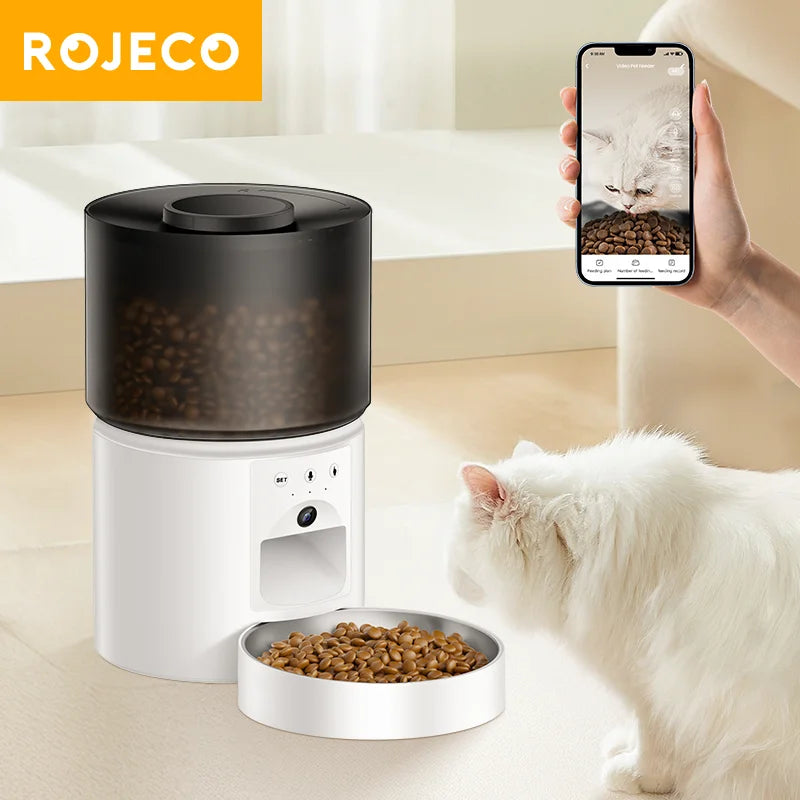 ROJECO Automatic Dog Feeder With Camera Video Pet Food Dispenser Smart APP Remote Control Auto Feeder For Kitten Cat Accessories