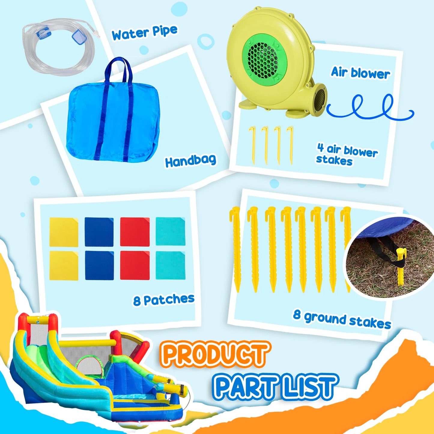 Inflatable slide water park trampoline bouncing house outdoor garden with sprinkler & Target games & Water gun & Ball