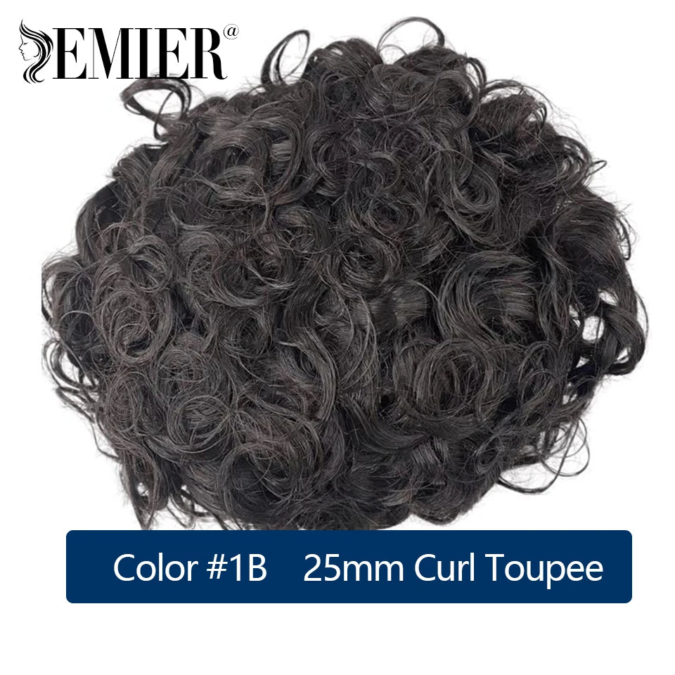 Lace Pu Toupee Hair Men 25mm Curly Wig Human Hair OCT French Lace Male Hair Prosthesis Natural Man Wig Hair System Wig For Men