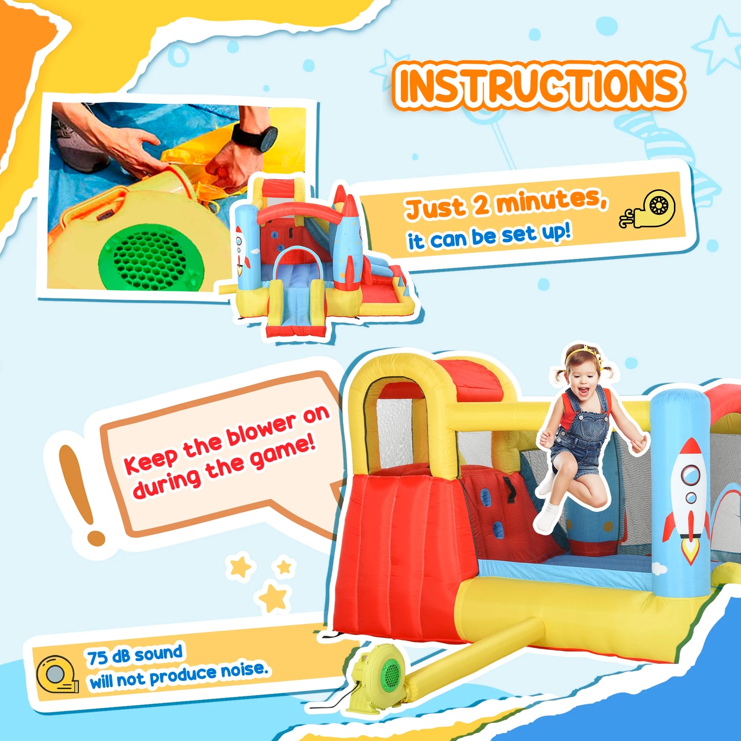 Inflatable Slide Bouncer Combo with ETL Certified Blower, Multifunctional, Easy Setup,Safe Kids Outdoor Play Set