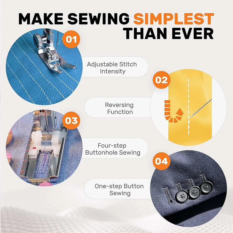 Mini Sewing Machine Portable Replaceable Presser Foot 38 Stitches Overlock Knitting Start Button Electric With Pedal Table