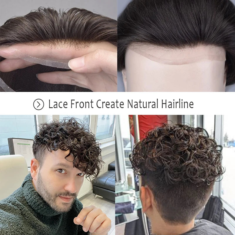 Lace Pu Toupee Hair Men 25mm Curly Wig Human Hair OCT French Lace Male Hair Prosthesis Natural Man Wig Hair System Wig For Men