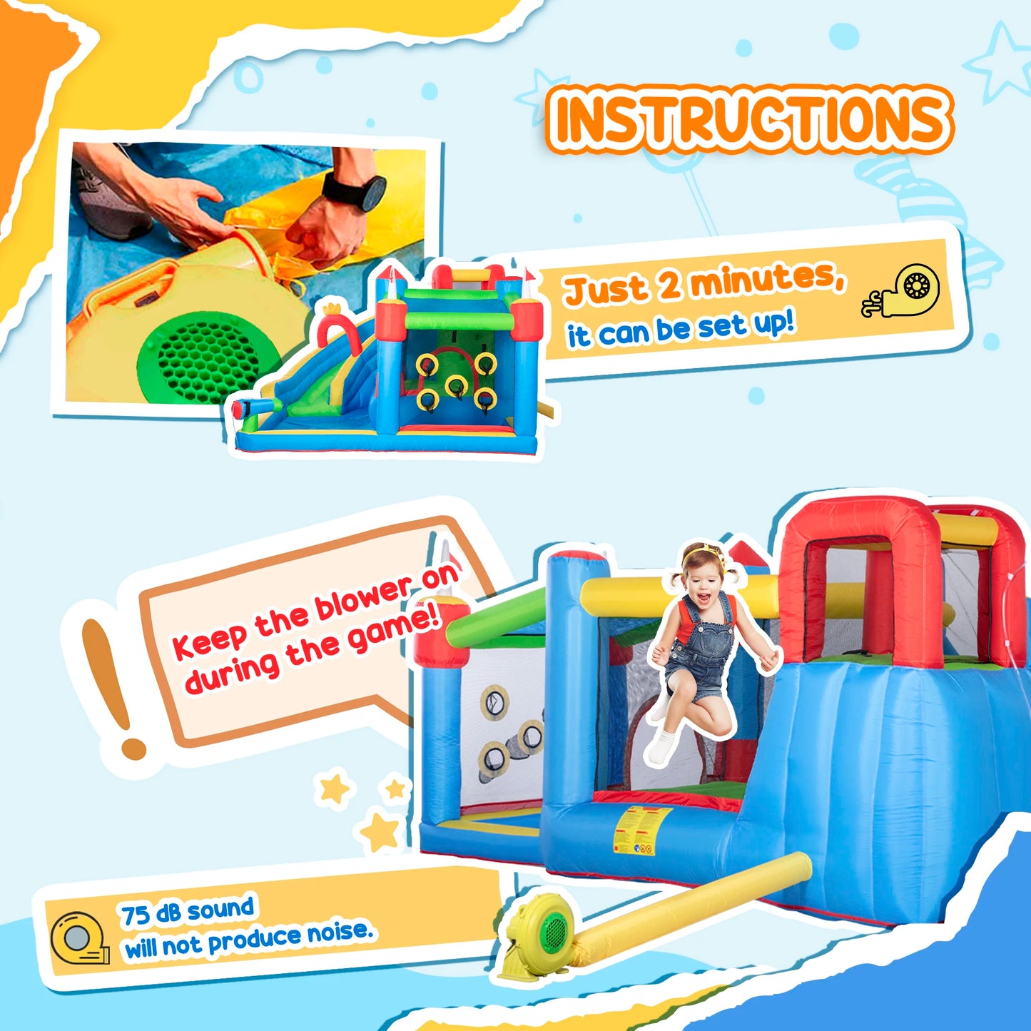 Inflatable slide water park trampoline bouncing house outdoor garden with sprinkler & Target games & Water gun & Ball