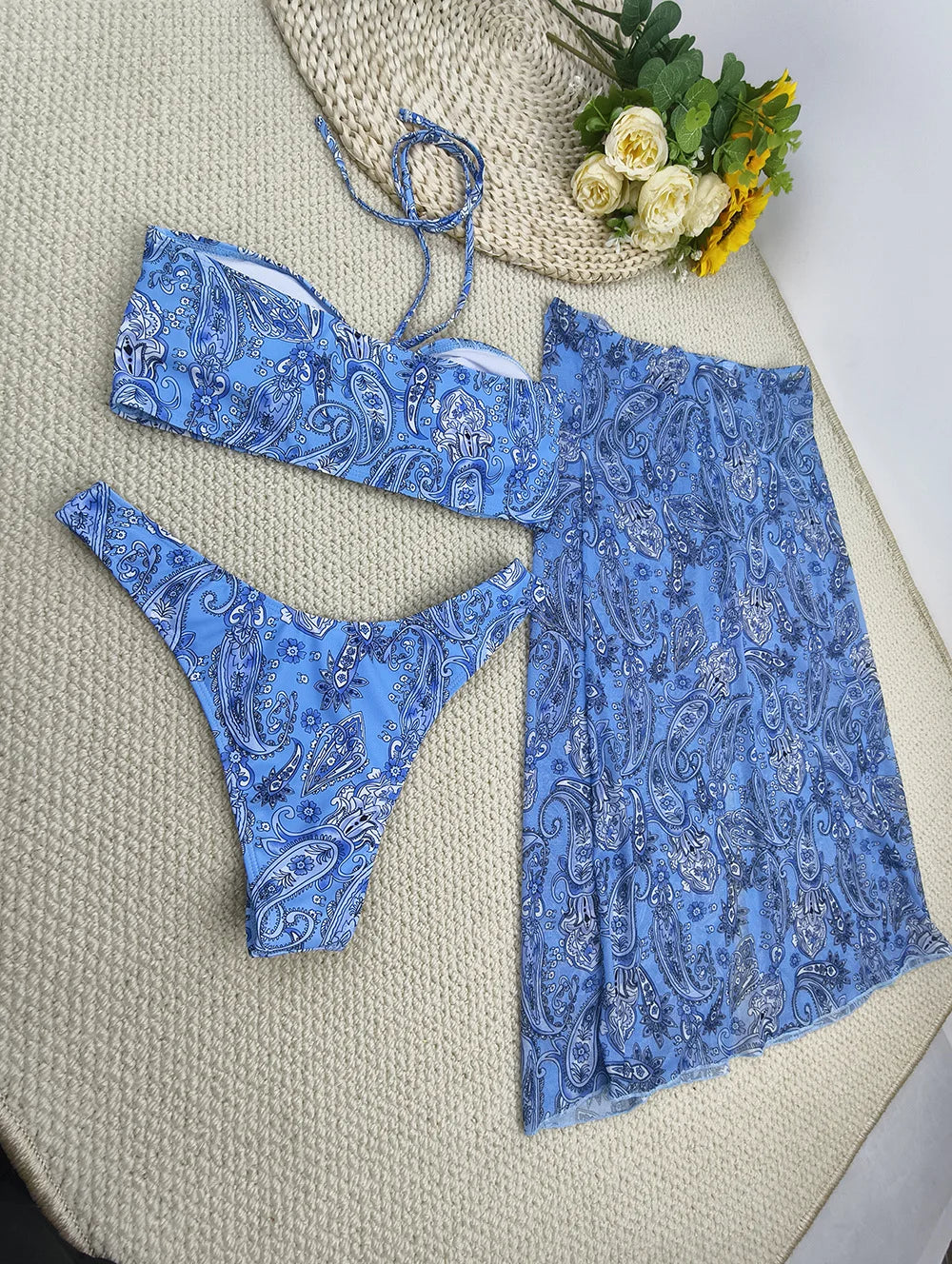 Women's Paisley Bikini Set Pareo With Skirt sarong Sexy Bohemian Beach Dress Beachwear Two-Piece Swimsuit Cover-Up Summer Outfit