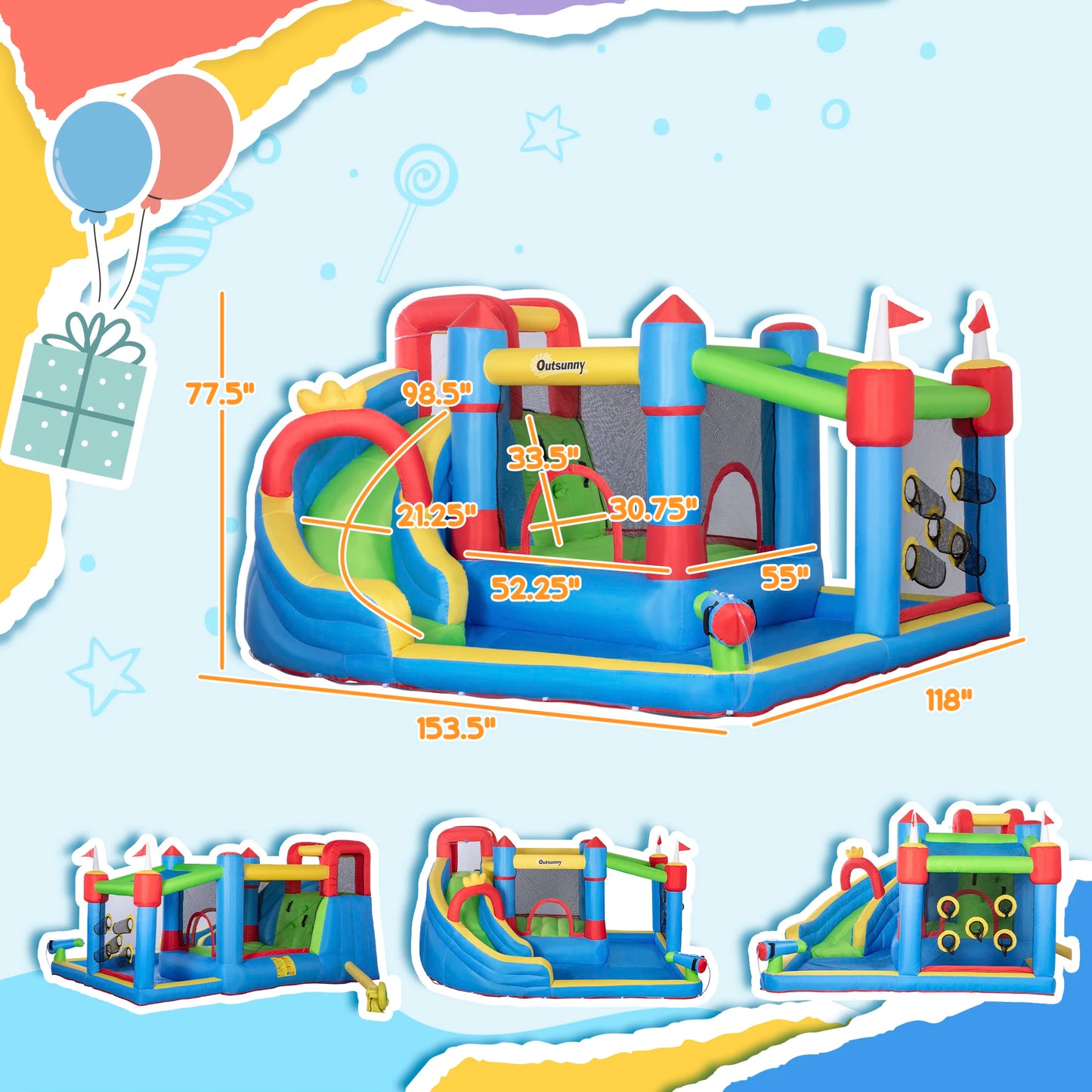 Inflatable slide water park trampoline bouncing house outdoor garden with sprinkler & Target games & Water gun & Ball