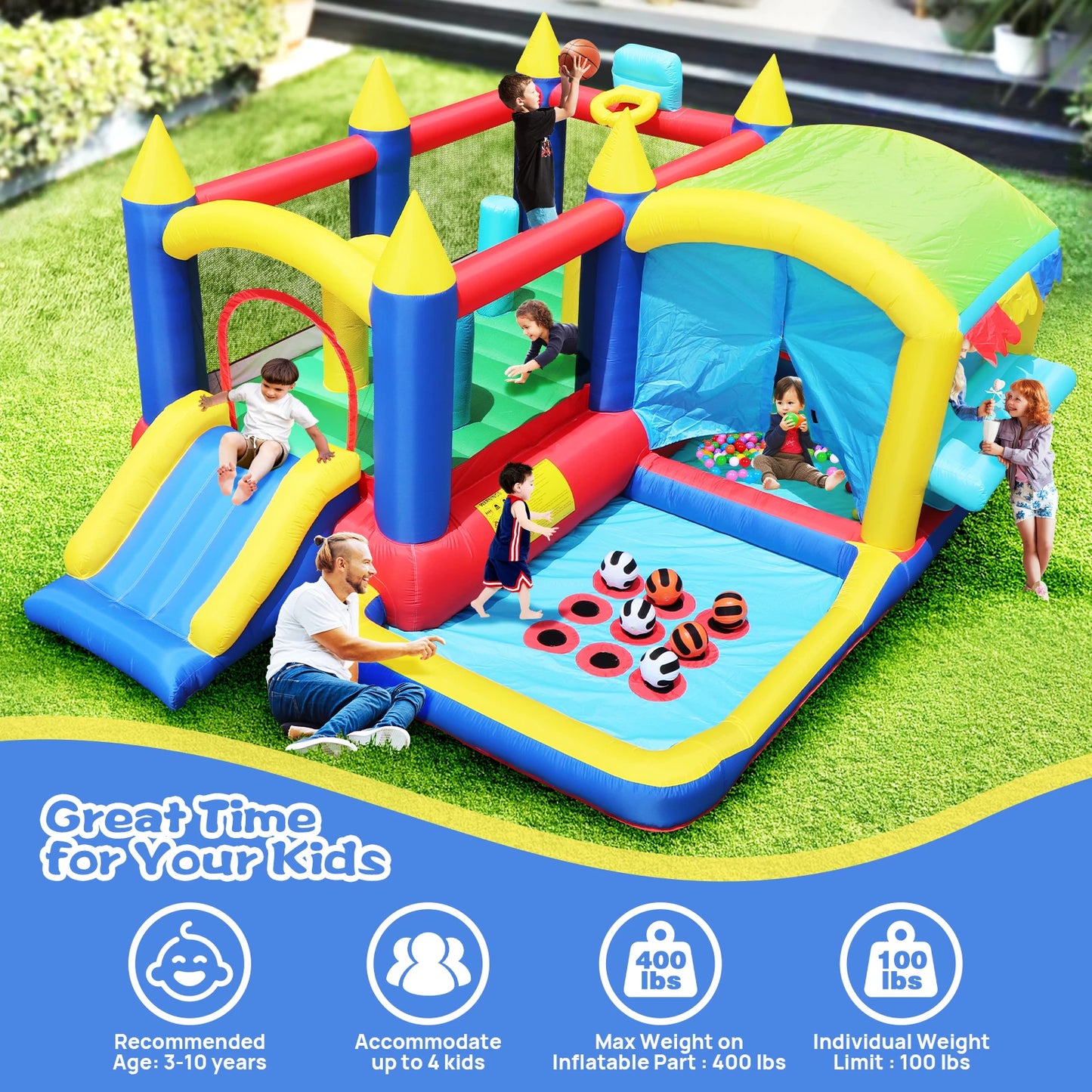 Inflatable Slide Bouncer Combo with ETL Certified Blower, Multifunctional, Easy Setup,Safe Kids Outdoor Play Set