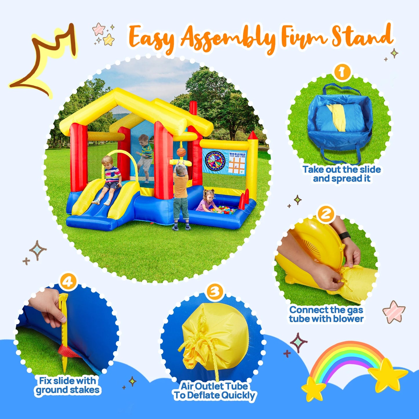 Inflatable Slide Bouncer Combo with ETL Certified Blower, Multifunctional, Easy Setup,Safe Kids Outdoor Play Set