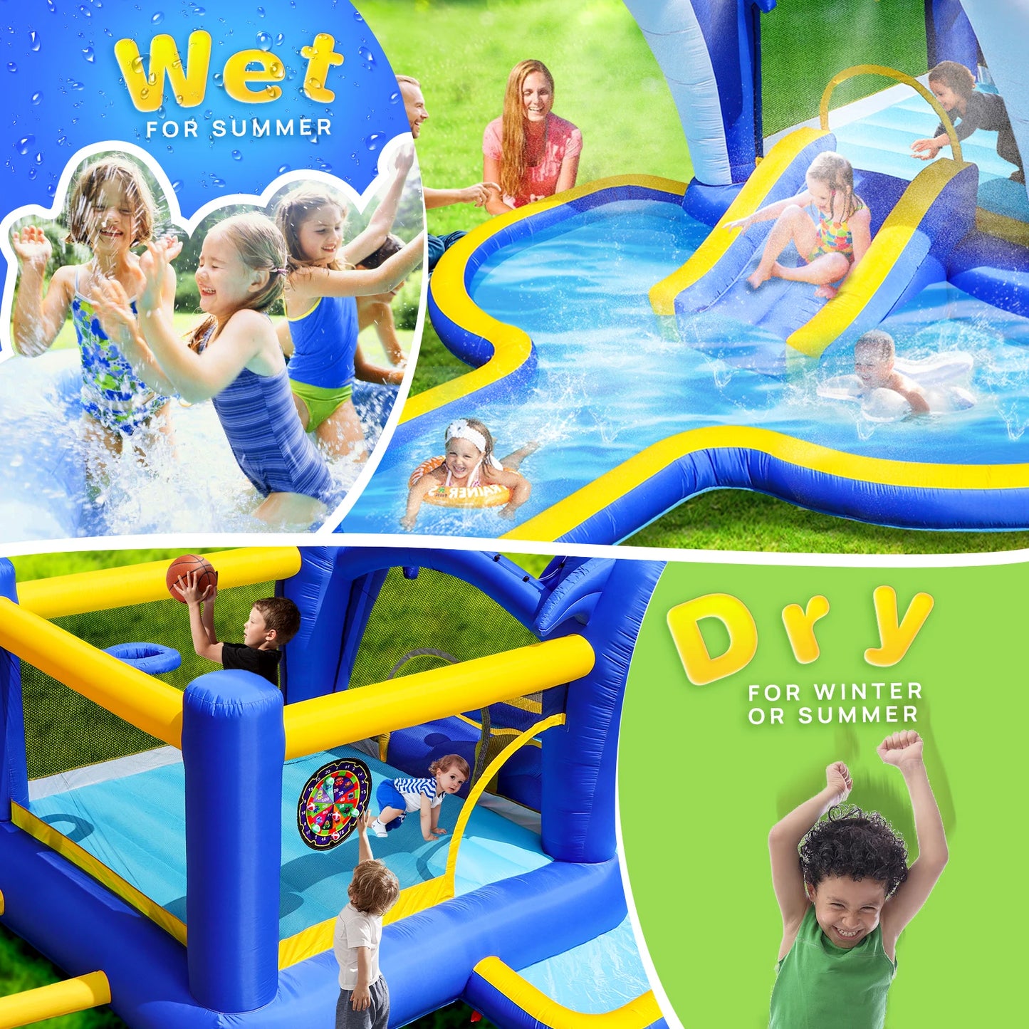 Inflatable slide water park trampoline bouncing house outdoor garden with sprinkler & Target games & Water gun & Ball