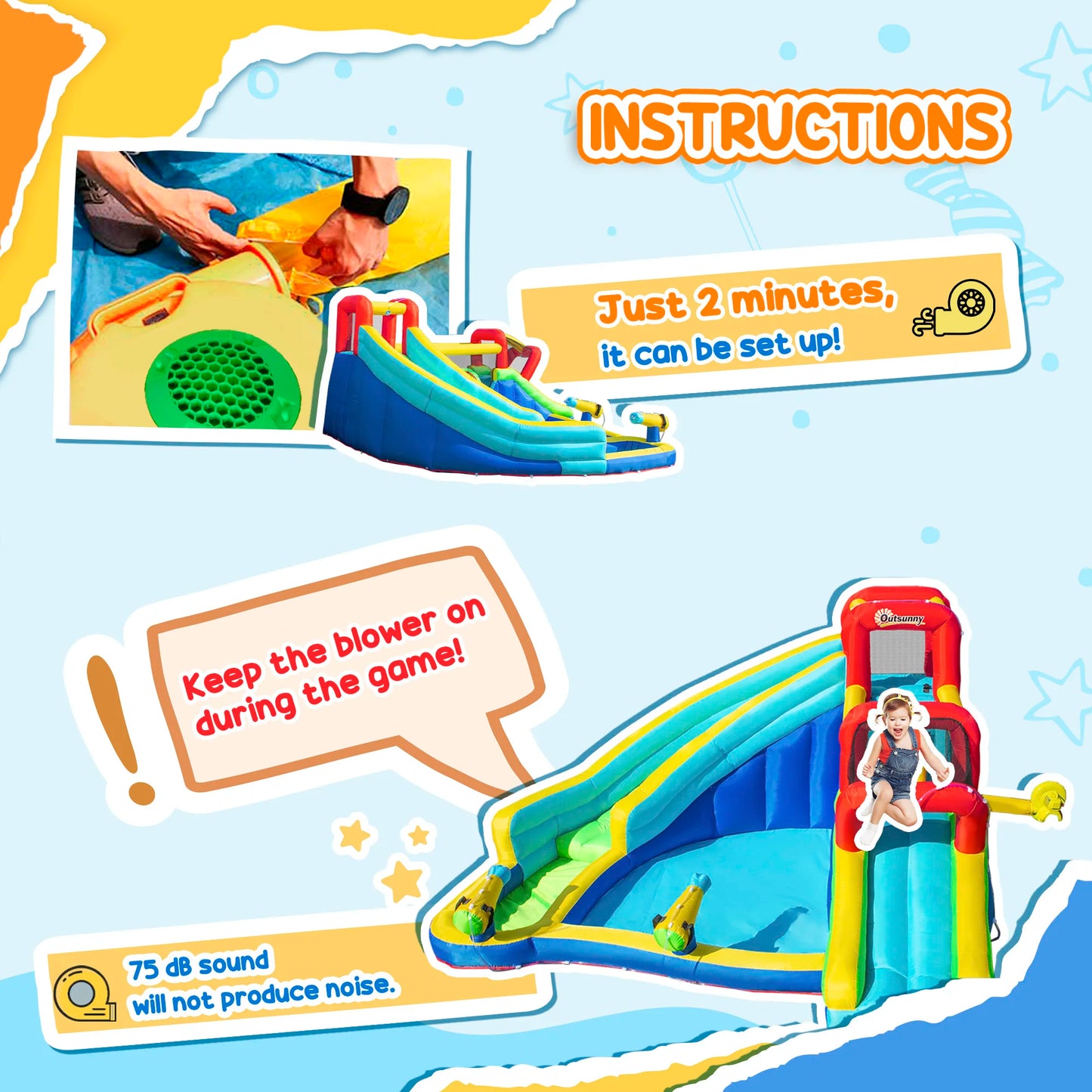 Inflatable slide water park trampoline bouncing house outdoor garden with sprinkler & Target games & Water gun & Ball