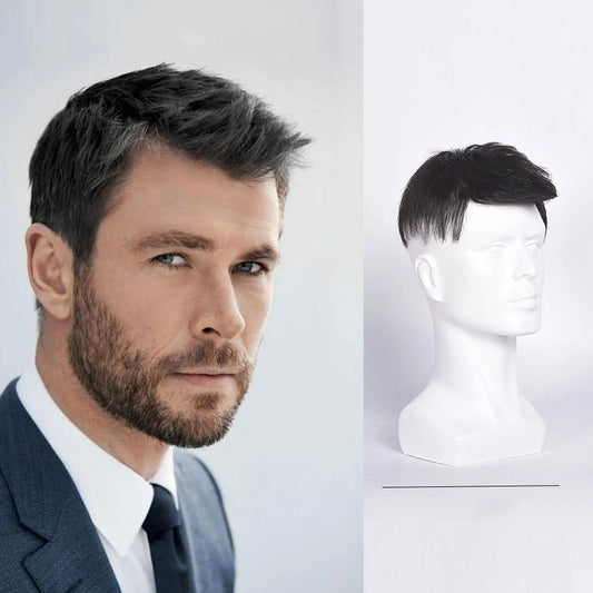 HAIRTIME Natural Black Mens Hair Topper Wig-4inch Short Human Hair Toupee with Secure Clips for Daily Use 16x18cm