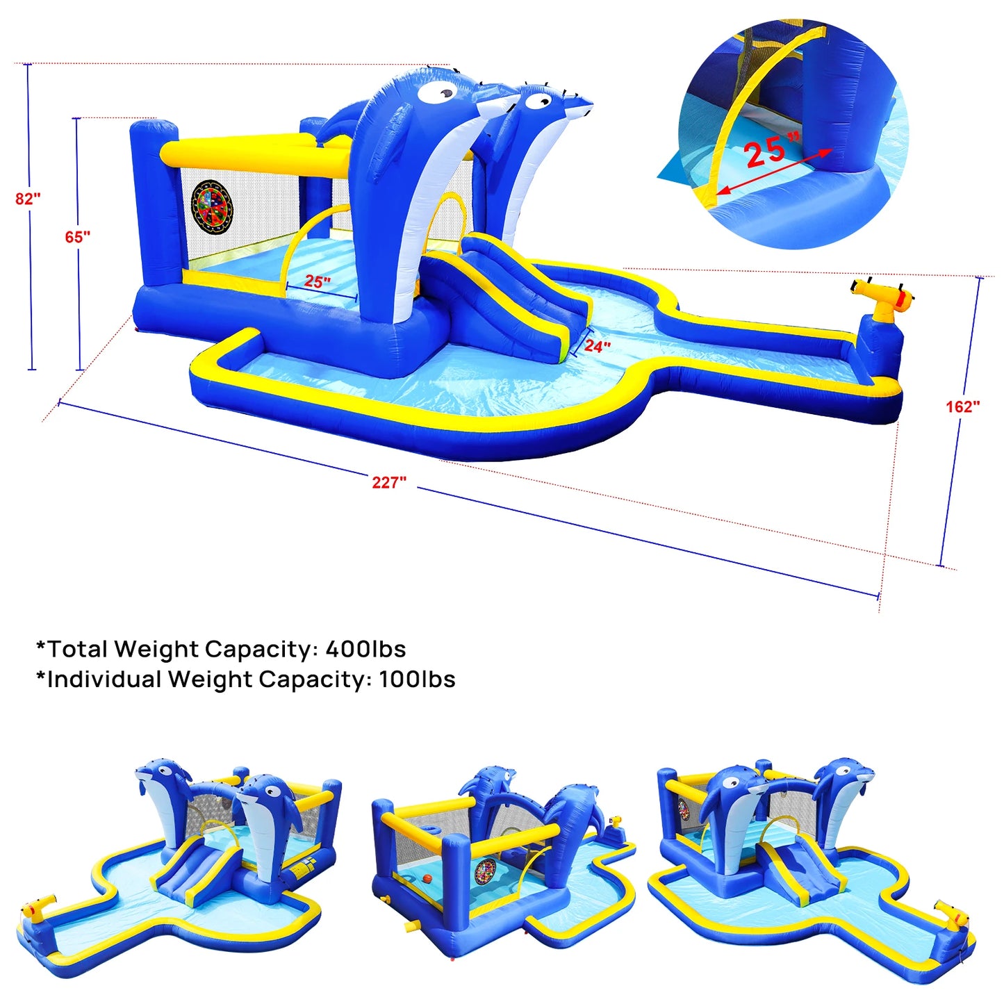 Inflatable slide water park trampoline bouncing house outdoor garden with sprinkler & Target games & Water gun & Ball
