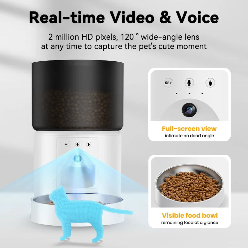 ROJECO Automatic Dog Feeder With Camera Video Pet Food Dispenser Smart APP Remote Control Auto Feeder For Kitten Cat Accessories