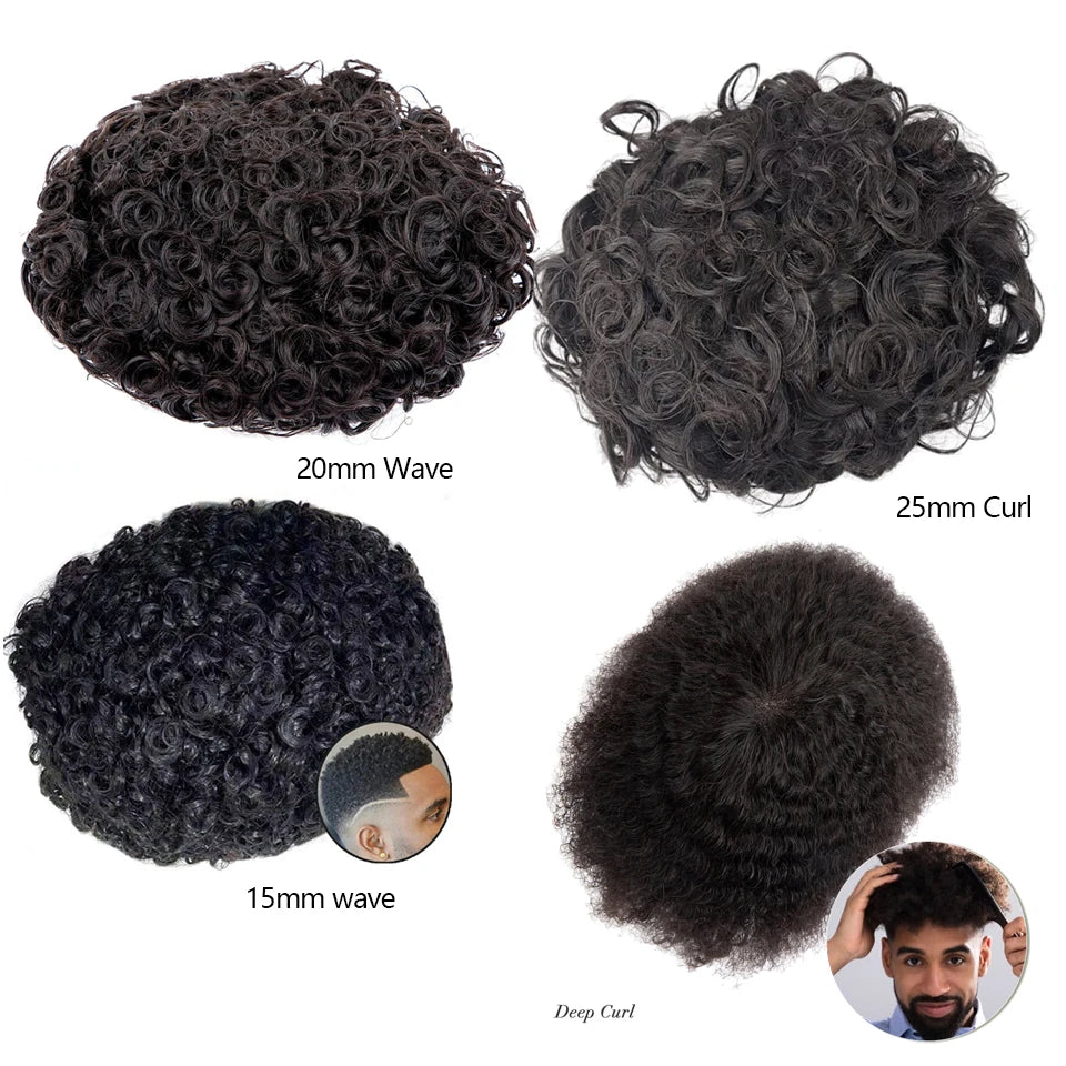 Lace Pu Toupee Hair Men 25mm Curly Wig Human Hair OCT French Lace Male Hair Prosthesis Natural Man Wig Hair System Wig For Men