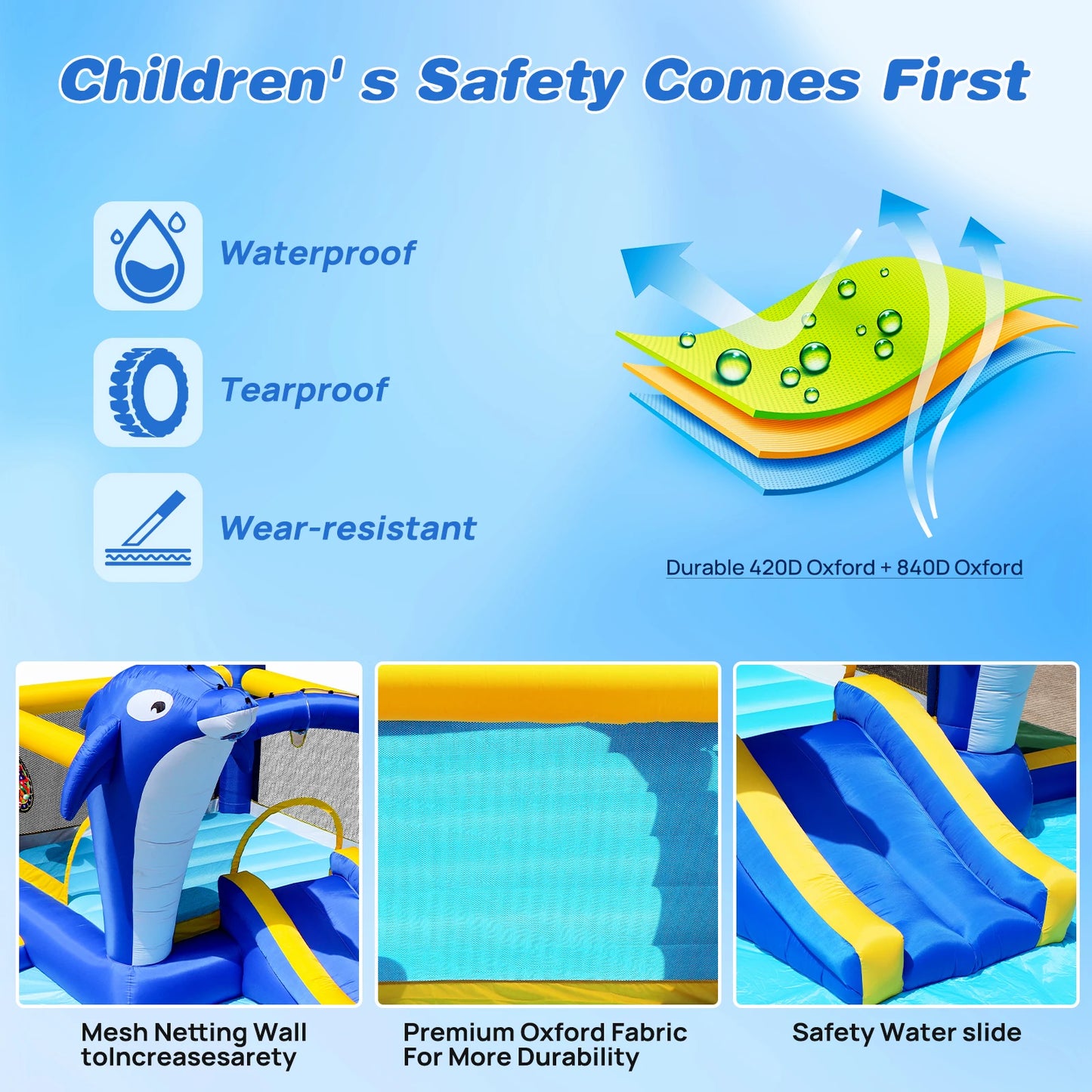 Inflatable slide water park trampoline bouncing house outdoor garden with sprinkler & Target games & Water gun & Ball