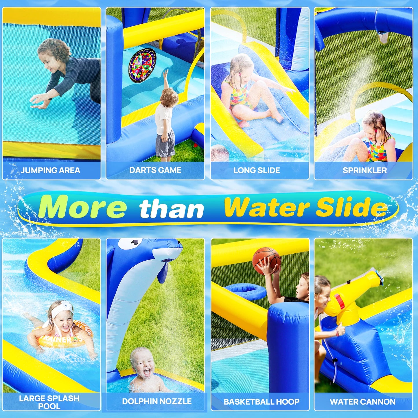 Inflatable slide water park trampoline bouncing house outdoor garden with sprinkler & Target games & Water gun & Ball