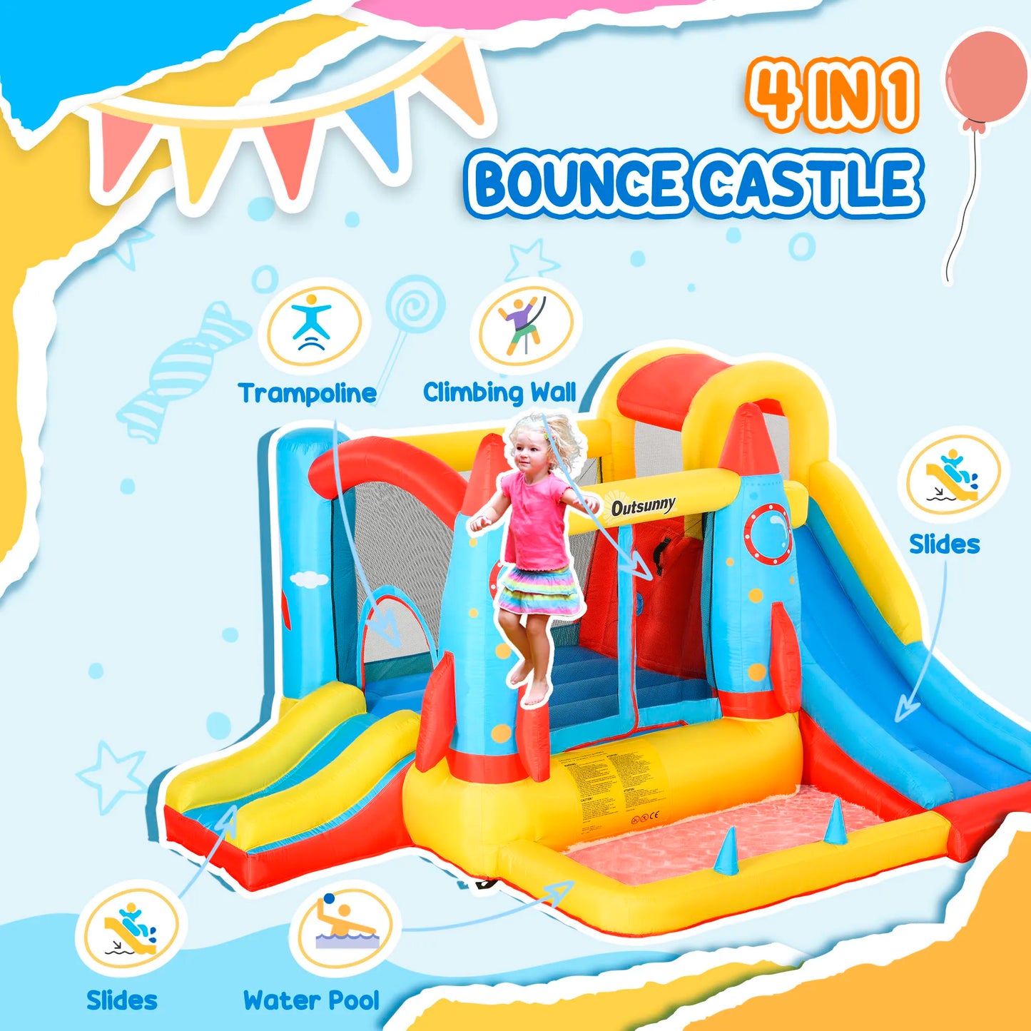 Inflatable Slide Bouncer Combo with ETL Certified Blower, Multifunctional, Easy Setup,Safe Kids Outdoor Play Set