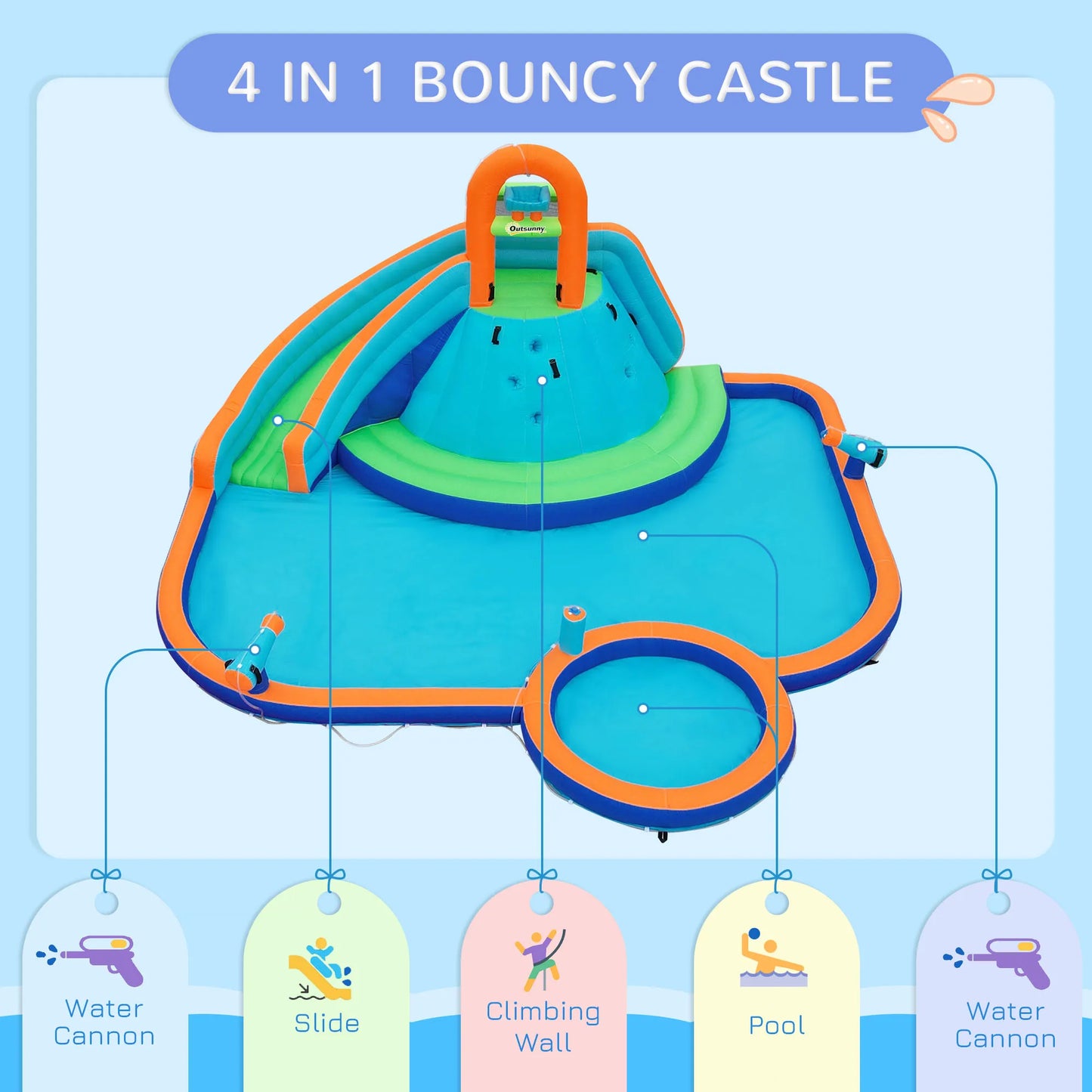 Inflatable slide water park trampoline bouncing house outdoor garden with sprinkler & Target games & Water gun & Ball