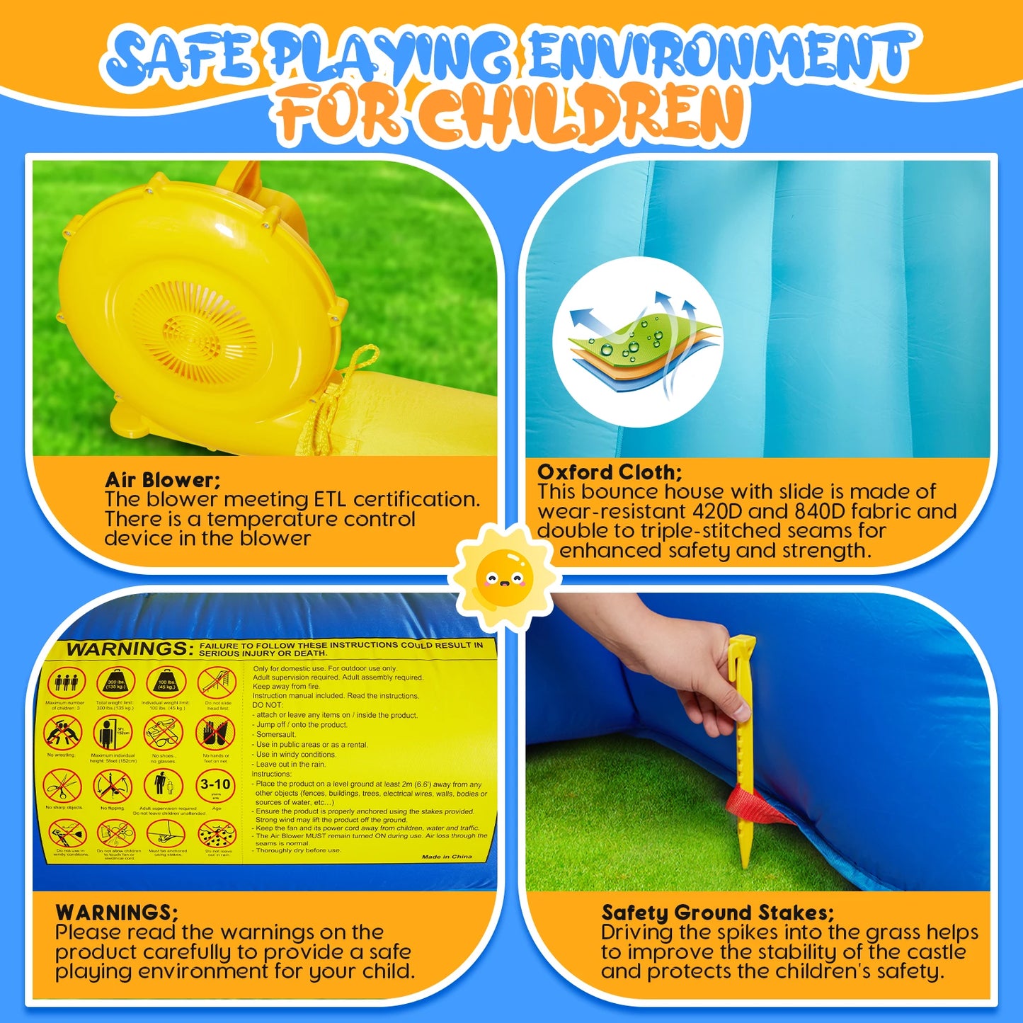 Inflatable Slide Bouncer Combo with ETL Certified Blower, Multifunctional, Easy Setup,Safe Kids Outdoor Play Set
