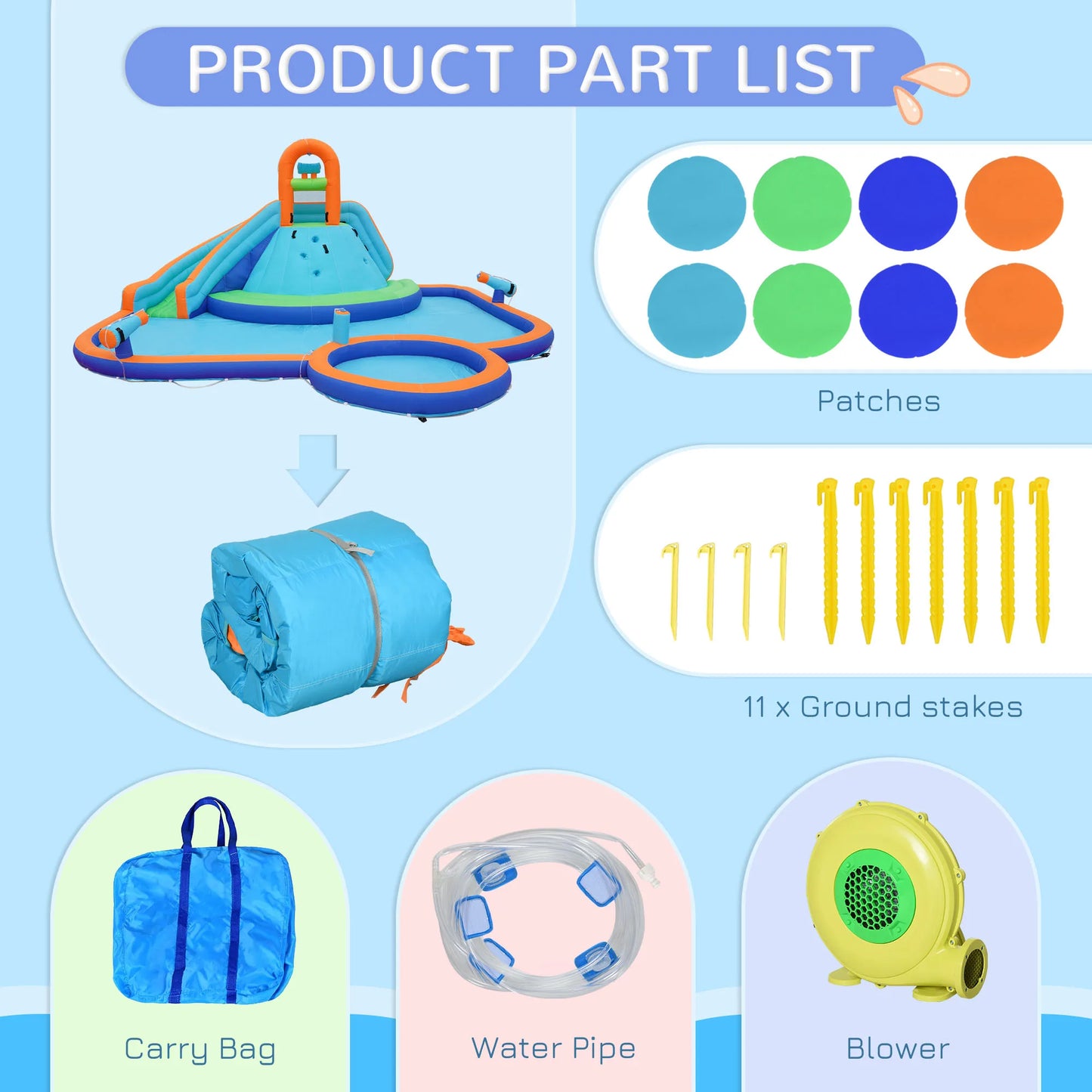 Inflatable slide water park trampoline bouncing house outdoor garden with sprinkler & Target games & Water gun & Ball