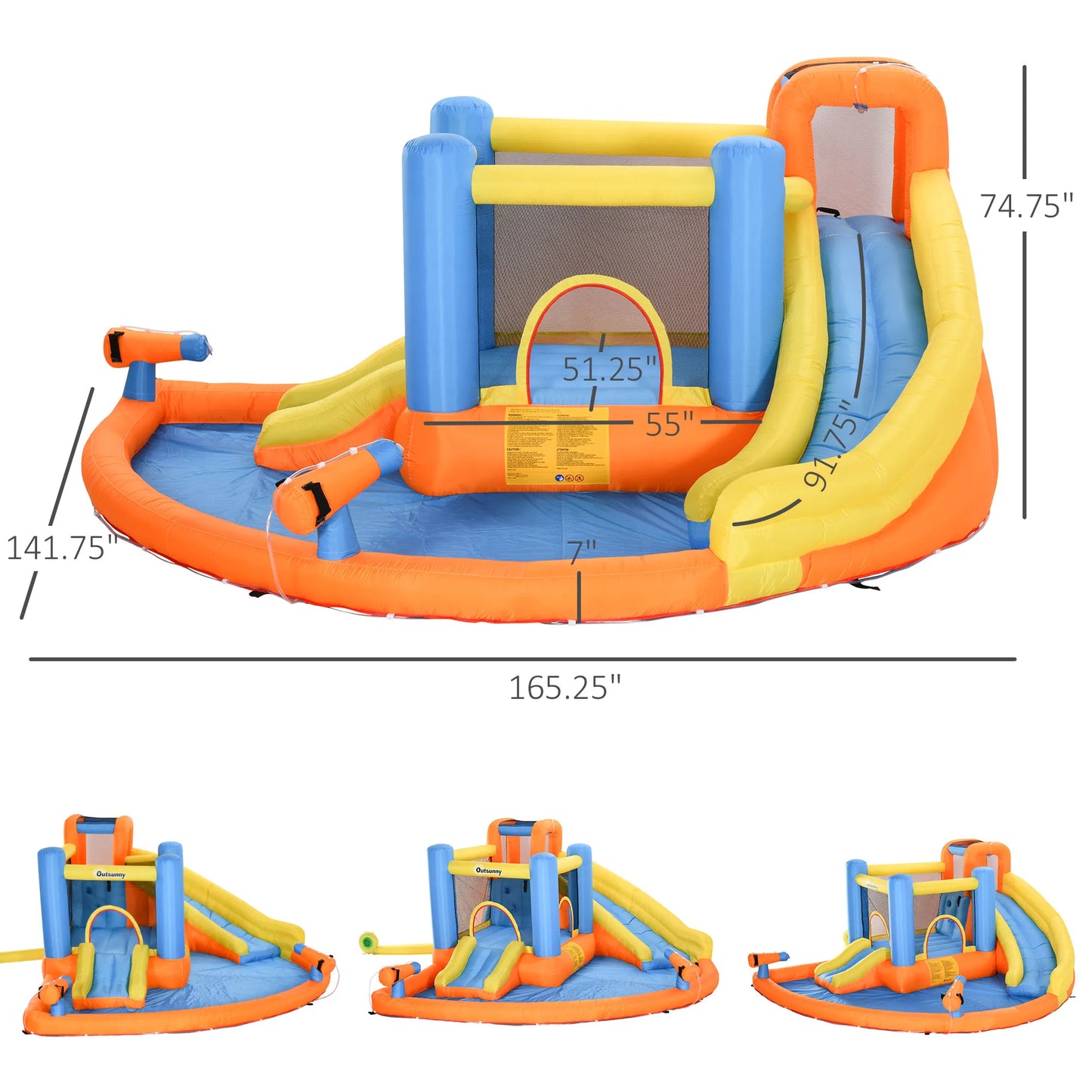 Inflatable slide water park trampoline bouncing house outdoor garden with sprinkler & Target games & Water gun & Ball