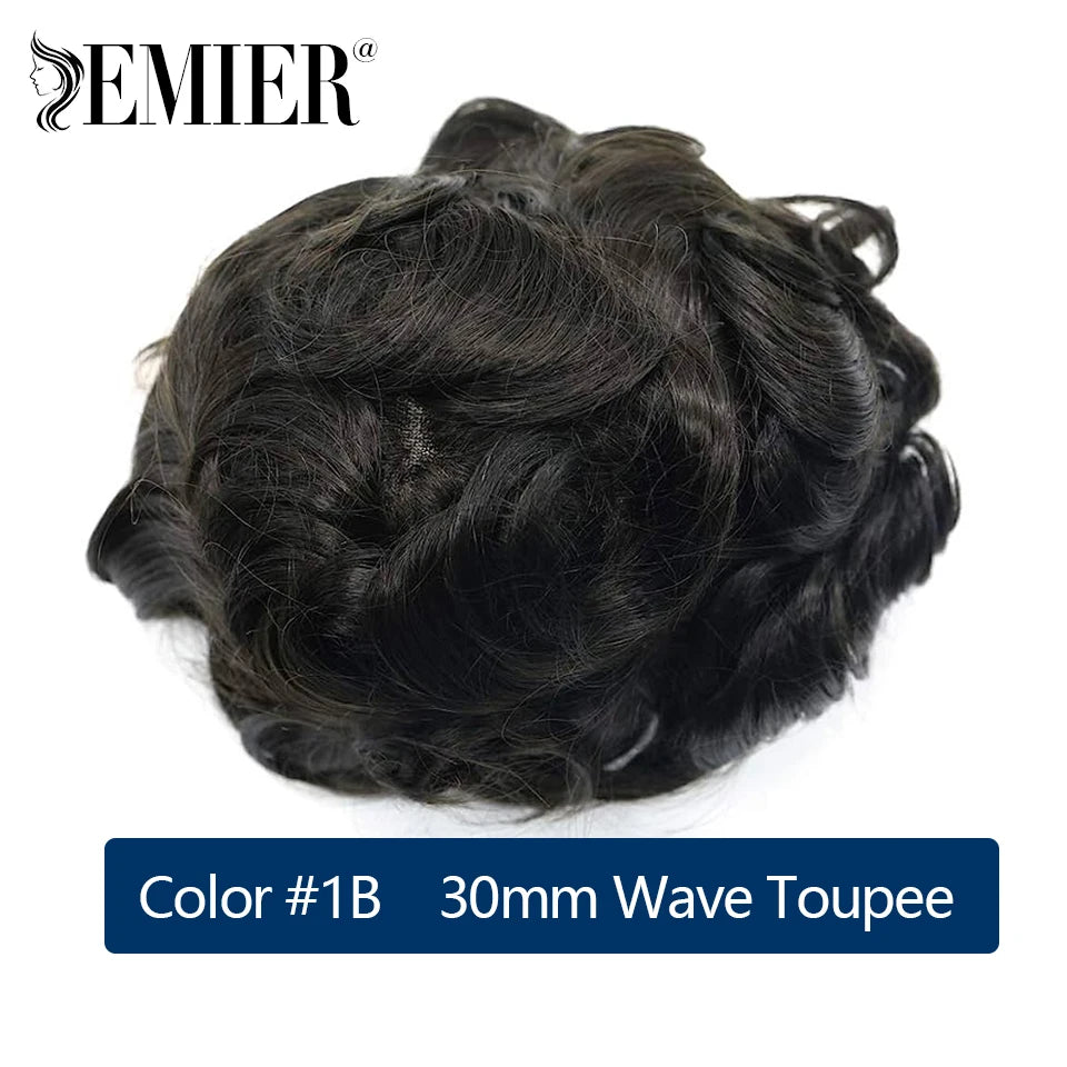 Lace Pu Toupee Hair Men 25mm Curly Wig Human Hair OCT French Lace Male Hair Prosthesis Natural Man Wig Hair System Wig For Men