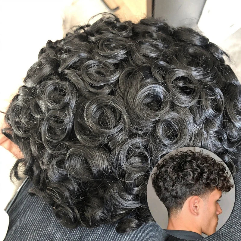 Lace Pu Toupee Hair Men 25mm Curly Wig Human Hair OCT French Lace Male Hair Prosthesis Natural Man Wig Hair System Wig For Men