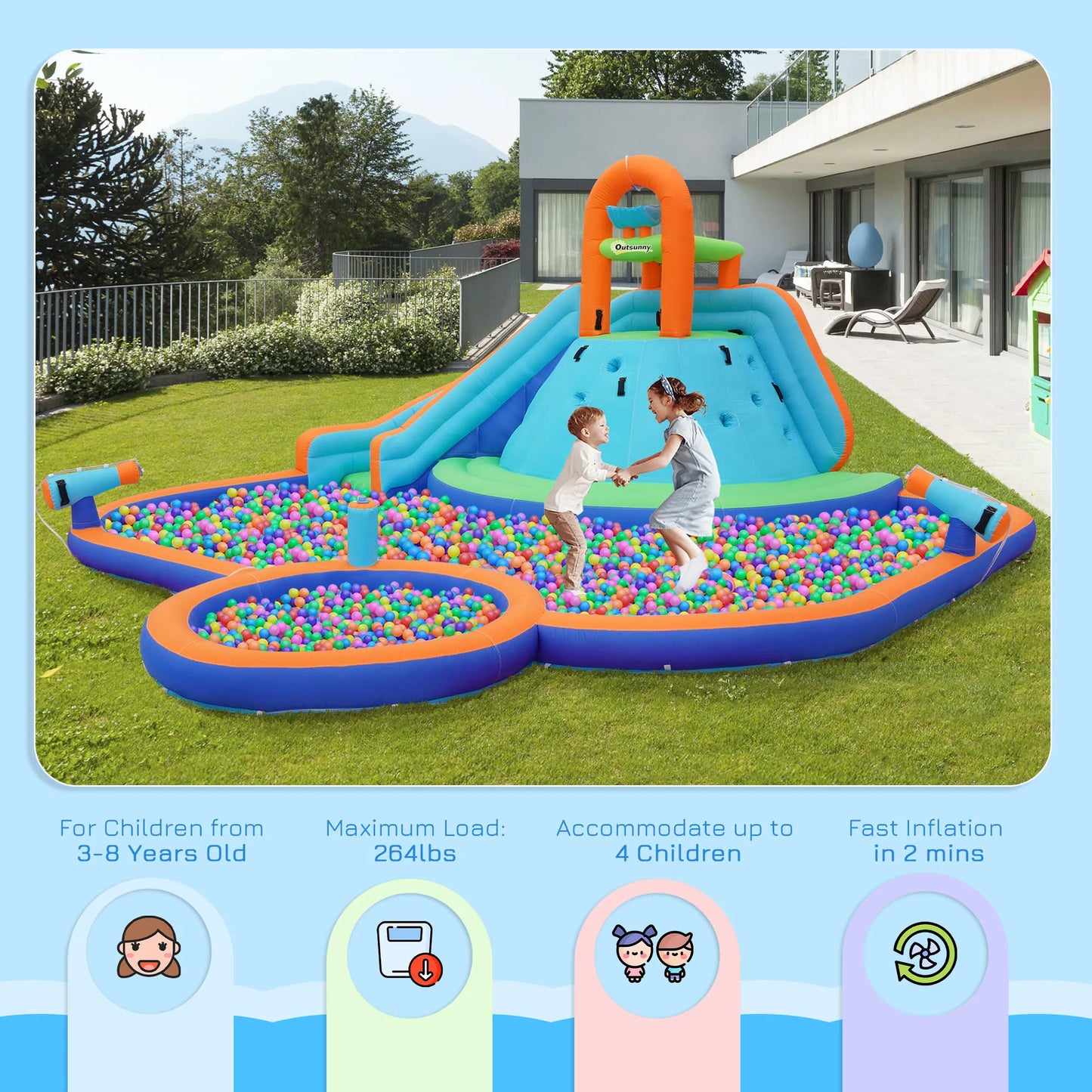 Inflatable slide water park trampoline bouncing house outdoor garden with sprinkler & Target games & Water gun & Ball
