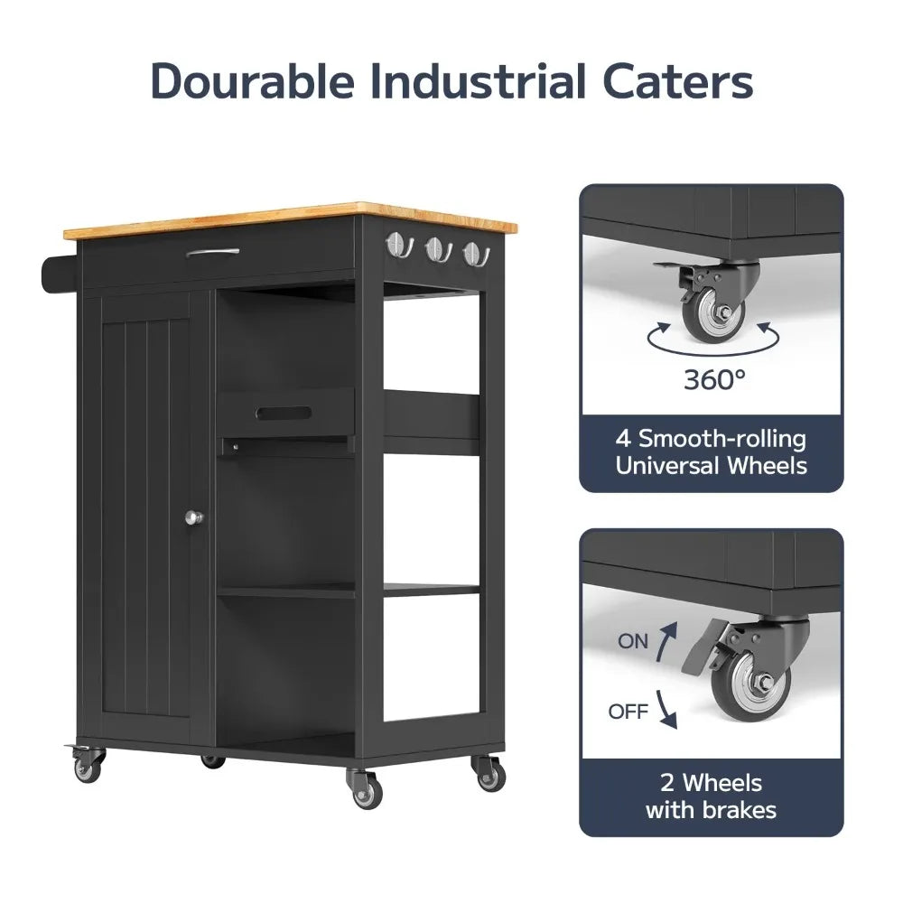 Kitchen Island Cart with Three-Tier Storage Rack, Microwave Cart with Removable Tray for Dining Room, Black